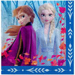 Napkin with animated characters Anna and Elsa from 'Frozen' in a forest setting.