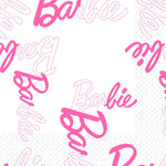 Pattern of the word 'Barbie' in pink on a white background