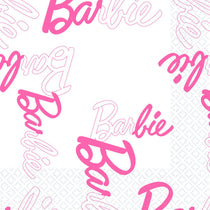 Pattern of the word 'Barbie' in pink on a white background