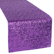 Purple sequin table runner on a white background
